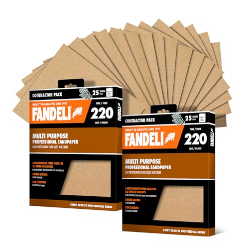 Fandeli Multi-Purpose Sandpaper - 220 Grit, 50 Sheets of 9'' x 11'', Ideal for Metal and Wood, Hand Sanding and Orbital Sanders - style: 220 grit