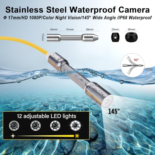 Sewer Camera 10m/32ft, 4.3" Pipe Snake Camera with DVR Function, Drain Plumbing Inspection with LED Light, 17mm/0.67in Waterproof Industrial Endoscope for Home Wall Duct Drain Pipe (10m/32ft)