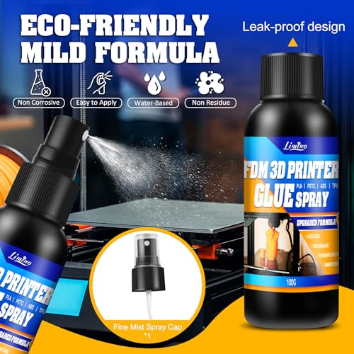 3D Printer Adhesive - 3D Print Glue Spray (Improved Version), Prevents Warping on Heated Print Bed, Easy Removal for ABS PLA PETG TPU Filaments on Various Build Plates, No Residue - 3.5oz*2
