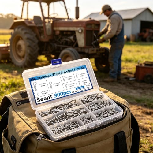 300Pcs 304 Stainless Steel R Cotter Pins – 7 Sizes Assortment Kit, Heavy-Duty Hitch Lock Pins for Trucks, Trailers, Engines & Farm Equipment - size: 300Pcs 7-sizes