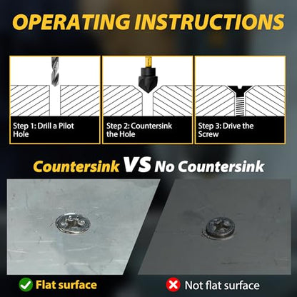 TOLESA 5PCS Countersink Drill Bit Set with 82 Degree 5 Flutes Design, Nitride Coating HSS 1/4" Hex Shank Counter Sink Drill Bit for Wood, Metal, Plastic in Size 1/4” 3/8” 1/2” 5/8” 3/4”