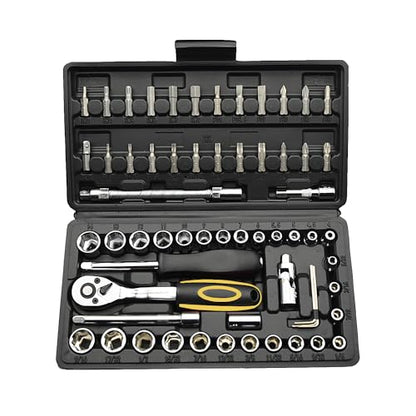 TILIBOTE Socket Wrench Set, 62PCS 1/4" Ratcheting Wrench Set With 72 Tooth count Ratchet, SAE & Metric From 5/32" - 9/16 ", 4mm - 14mm,tool Set For home And car,motorcycle,bike Repair - size: 1/4