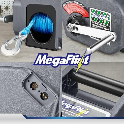 Trailer Winch,Reversible Electric Winch, for Boats up to 6000 lbs.12V DC,Power-in, Power-Out, and Freewheel Operations,30% Higher winching Power Than Regular 6000 lbs Winch (5000lbs Marine)