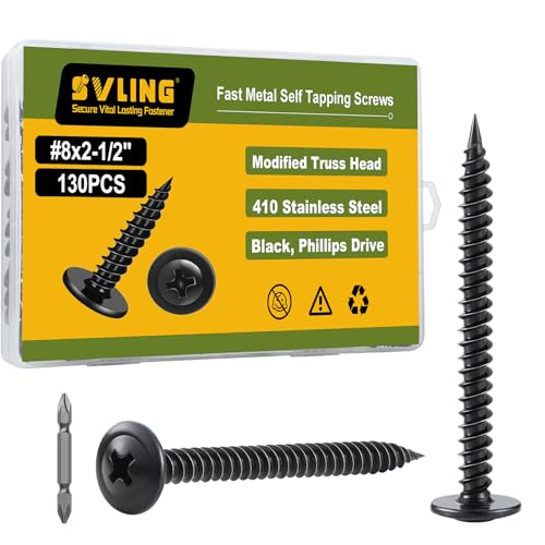 #8×2-1/2" Wood Screws Phillips Modified Truss Head Quick Metal,130Pcs Self Tapping Screws Stainless Steel 410,Black Zinc Plated with Driver Bit - color: Black Self Tapping, size: 8x2-1/2"