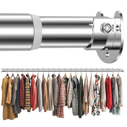 Metal Closet Rod 1.3" Heavy Duty Adjustable Hanging Rod 17-75 Inch - color: Silver, size: 17-75 IN