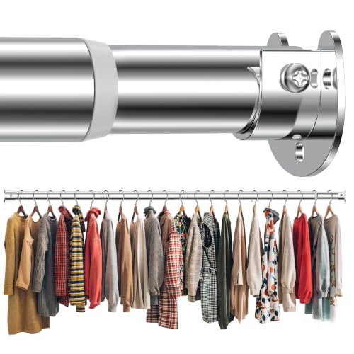 Metal Closet Rod 1.3" Heavy Duty Adjustable Hanging Rod 17-75 Inch - color: Silver, size: 17-75 IN