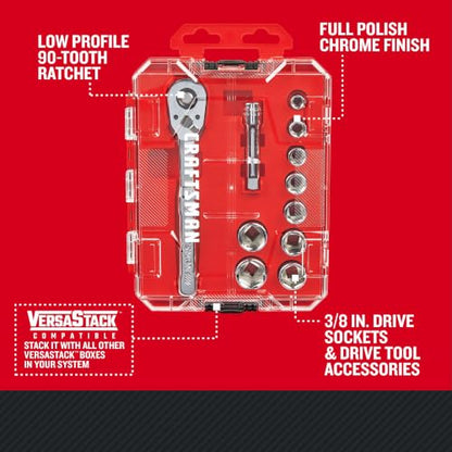 CRAFTSMAN 11-Piece Socket Set, Metric, 3/8 Inch Drive, Low Profile Ratchet, 90-Tooth (CMMT12127) - style: NEW MM, 11 Piece