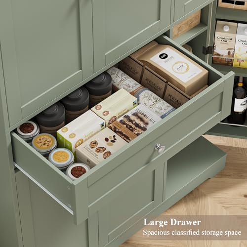 HOSTACK 68" Tall Kitchen Pantry Storage Cabinet with Doors & Shelves, Green - color: Sage Green