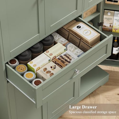 HOSTACK 68" Tall Kitchen Pantry Storage Cabinet with Doors & Shelves, Green - color: Sage Green