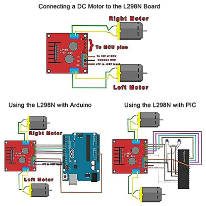 DIANN 4 Sets DC Gearbox Motor TT Motor 200RPM Tire Wheel DC 3-6V 1:48 Male Connector with 2pcs L298N Motor Drive Controller Board and Cables M/F M/M F/F - style: 4 Sets Motor with L298N