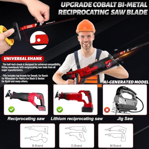 25 Pack 9 in 6/12TPI Reciprocating Saw Blades for Sawzall Blades Nail-Embedded Wood Cutting,M42 Steel Cobalt Bi-Metal Blades Replace for Milwaukee for Dewalt for Diablo for Sawzall Blade - size: 9 inch, style: 6/12 TPI Set