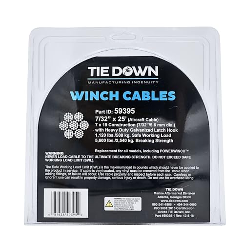 Tie Down Engineering 59395 Winch Cable 7/32" x 25' - size: 7/32 in x 25 ft