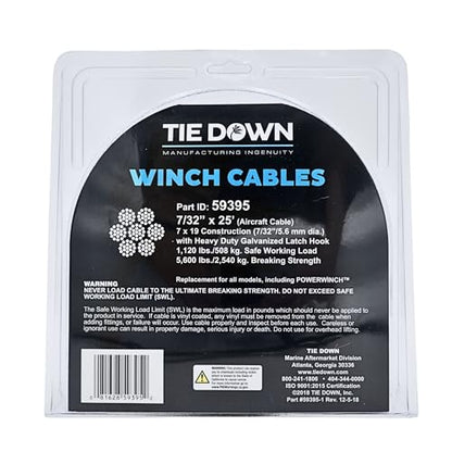 Tie Down Engineering 59395 Winch Cable 7/32" x 25' - size: 7/32 in x 25 ft