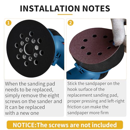 5" Hook & Loop Replacement Sander Pad RS034 & RS035 Compatible with Bosch Random Orbital Sander ROS20 ROS20VS GEX12V with 4 PCS Foam Pad & 36 PCS Sanding Discs 100 150 180 240 320 400 Grits - size: FIT RS034 & RS035