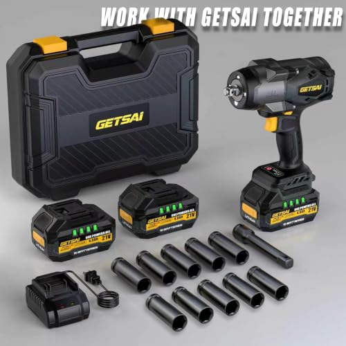 1/2 Impact Gun, 1400N.m (1032Ft-lbs) Super High Torque Impact Wrench with 2 x 4.0Ah Batteries, 21V Cordless Brushless Power Pistola Llave De Impacto with 10 Sockets for Car/Pickup Truck/Mower