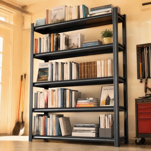Industrial 5 Tier Bookshelf Black Metal Shelving Unit, Sturdy Book Shelf Storage Rack, Heavy Duty Steel Bookcase for Living Room Bedroom Office Kitchen, Free Standing Tiered Shelf Organizer for Books - size: 5Tier-47.2"Wx23.6"Dx77.4