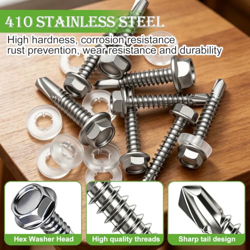 mxuteuk 370PCS #8×3/4" Self Tapping Screws,410 Stainless Steel - size: SV-#8×3/4