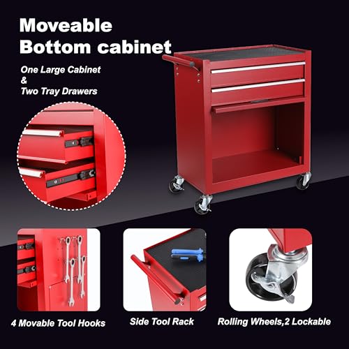 8-Drawer Rolling Tool Chest with Detachable Top Toolbox - color: Red, style: 8 drawer-detachable