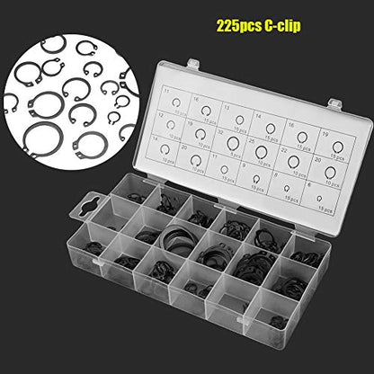 JTLB 225 Piece Set of Internal & External Snap Retaining Rings - Durable & Versatile Circlips in 18 Assorted Sizes - Perfect for Home DIY, Professional Jobs, and Maintenance