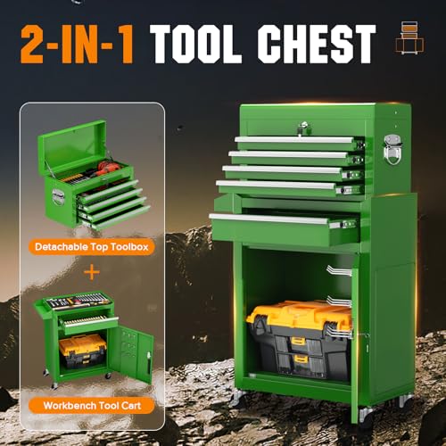 Crownland 5-Drawer Rolling Tool Chest with Wheels, Green - color: Green, style: 5-Drawer Rolling Tool Chest