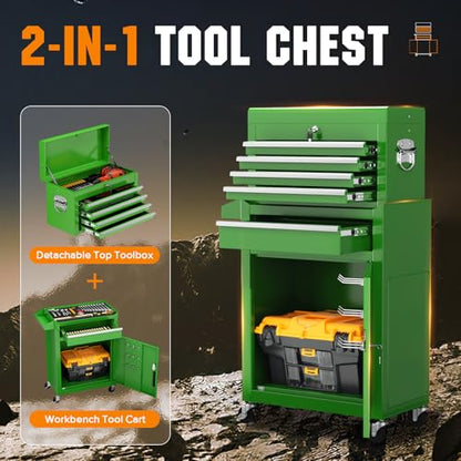 Crownland 5-Drawer Rolling Tool Chest with Wheels, Green - color: Green, style: 5-Drawer Rolling Tool Chest