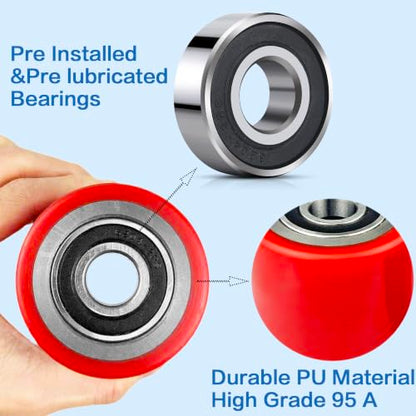 1 Pair Pallet Jack Wheels Replacement Kit, 3"x3.75" PU Load Rollers,Red - color: Red-1 Pair