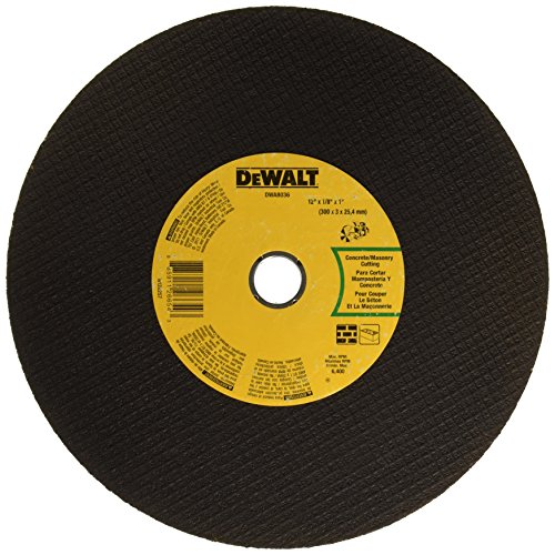 DEWALT DWA8036 Concrete/Masonry Port Cutoff Wheel, 12-Inch x 1/8-Inch x 1-Inch, Aluminum Oxide, Coarse Grit, Reinforced, Multi, For Angle Grinder