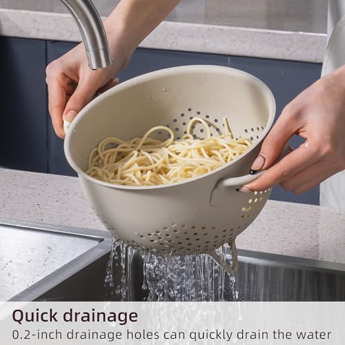 Metal Colander 5 Quart Powder Coated Self-draining Metal Strainer with Base,Kitchen Pasta Fruit Vegetable Basket with Double Handles (Sand Yellow) - color: Sand Yellow