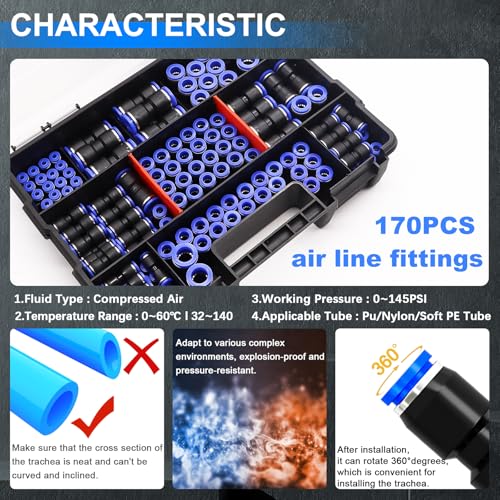 mxuteuk 170PCS Quick Connect Air Hose Fittings,Straight Union fittings - size: 170PCS SAE & Metric Kit
