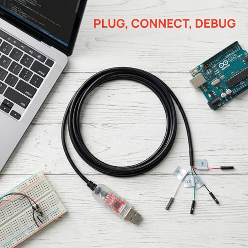 CP2102 USB to TTL Serial Adapter Cable, USB 2.0 to UART Converter 4 Pin (TXD RXD GND 5V), 3ft/95cm Long, 3.3V TTL Signal for Arduino, Raspberry Pi, ESP8266, ESP32 (1pcs)