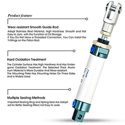 TAILONZ PNEUMATIC 20mm Bore 50mm Stroke Air Cylinder Double Action with Y Connector and 2Pcs 6mm Fitting MAL20x50 - size: 20mm Bore 50mm Stroke