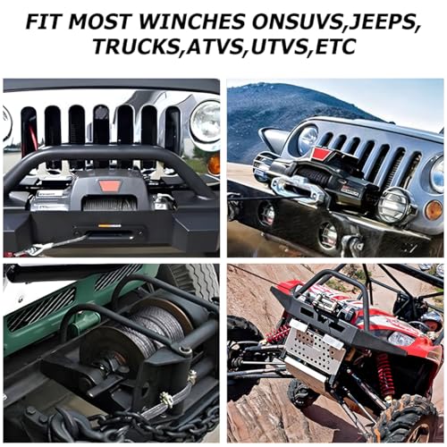 1/4'' x 50 Ft Car Synthetic Winch Rope Kit, 10000LBS Heavy Duty Vehicle Winch Cable with Protecting Sleeve and Thimble, Automotive Accessories, Universal for Off Road ATV UTV (Black) - color: Black/1/4''x50Ft