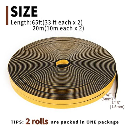 Yotache Weather Stripping (.25) 1/4 Inch Wide X 1/16 Inch Thick, 65 Ft - size: 1/4"x1/16"x65 FT