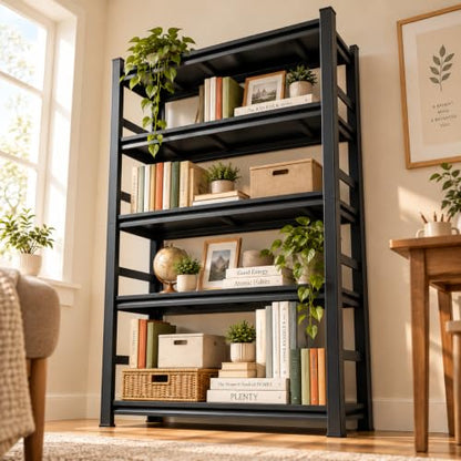 Book Shelf, Metal Bookshelf with Double-Layer Columns, Adjustable Bookcase - size: 47.2"Wx 18.0"Dx 77.4"H
