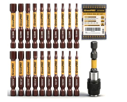 GRENPRO 2.5" Allen Wrench Drill Bit Set, 21-Piece Metric & SAE Hex Bits Set - color: Yellow