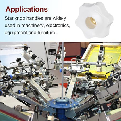 HARFINGTON 10pcs Star Knobs M8 Female Thread 38mm Head Plastic Through Hole Brass Screw-in Clamping Handles Threaded Hand Knobs, White - color: White, size: M8 x 38mm