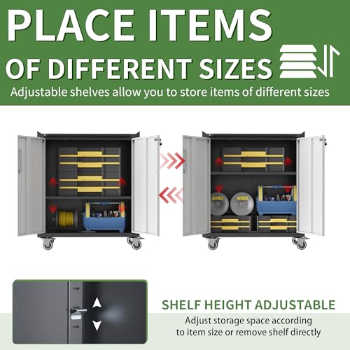 Garage Tool Storage Cabinet with Wheels & 2 Lockable Doors,Gray - color: Black/Gray, style: 2 doors with wheels