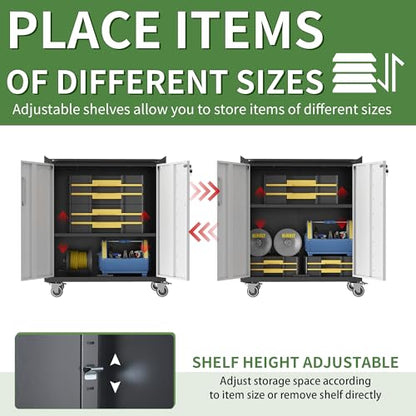Garage Tool Storage Cabinet with Wheels & 2 Lockable Doors,Gray - color: Black/Gray, style: 2 doors with wheels