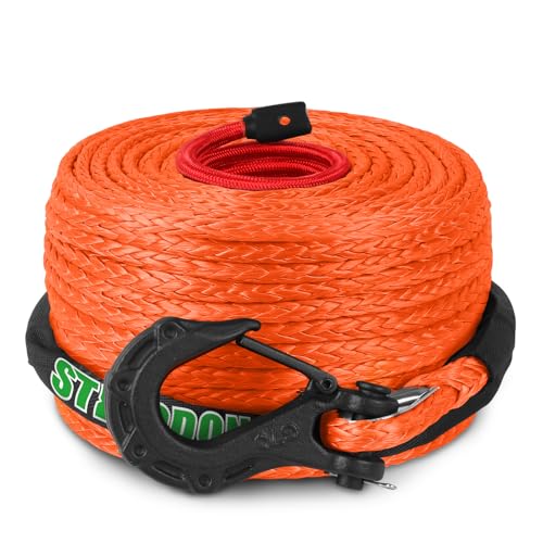 Synthetic Winch Rope, 3/8" x100ft 23809LBS Dyneema Winch Rope 3/8 Heavy Duty Winch Cable with Protective Sleeve Forged Winch Hook for 4WD Off Road Vehicle Truck SUV (Orange) - color: Orange, size: 3/8" x 100'