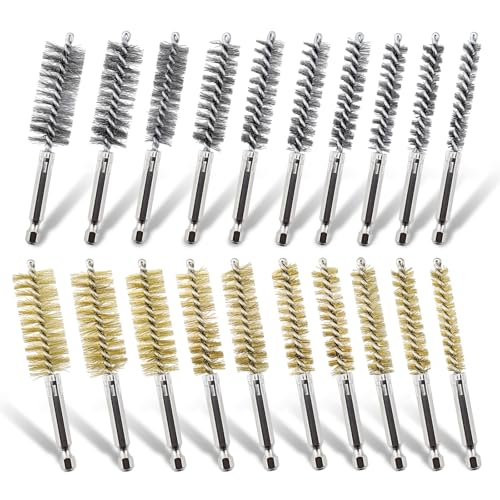 20 PCS Stainless Steel Wire Bore Brush for Drill, 5/16"-3/4" Wire Brush Bore Cleaning Brushs Set with 1/4" Hex Shank Twisted Wires Bristles for Rust and Tube Cleaning(8,10,11,12,13,15,16,17,18,19mm) - color: Silver+Gold