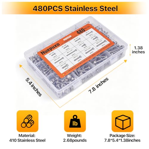 480PCS Hex Washer Head Self Drilling Screws (Silver) - color: Silver