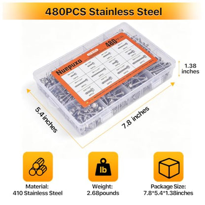 480PCS Hex Washer Head Self Drilling Screws (Silver) - color: Silver