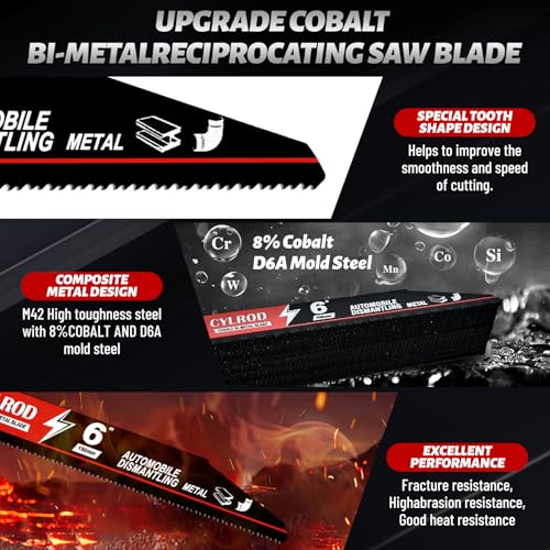 25 Pack 6 in 14/18 TPI Reciprocating Saw Blades for Sawzall Blades,M42 Steel Cobalt Bi-Metal Blades for Automobile Dismantling Metal Cutting,Replace for Milwaukee for Dewalt for Diablo Blade - size: 6 inch, style: 14/18 TPI Set