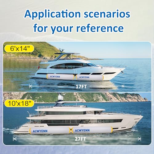 Inflatable Large Boat Dock Bumpers and Fenders for Docking - size: 10'x18" Grey-Yellow