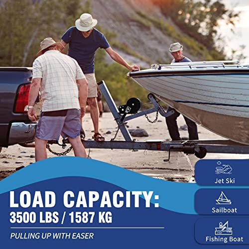 Boat Trailer Winch Hand Winch 3500lbs Heavy Duty Hook with 33ft (10m) Polyester Strap Hand Crank Winch, Two Way Ratchet Boat Winch for Trailer Truck ATV Boat (Pack of 2) - size: 3500lbs with Blue Polyester Strap (Pack of 2)