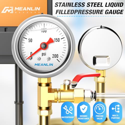 MEANLIN MEASURE 0~200Psi Stainless Steel 1/8" NPT 1.5" FACE DIAL, Glycerin Filled Pressure Gauge, Liquid Filled, Water Oil Air, Lower Mount, with 1/4" NPT and 3/8" NPT Hex Bushing - size: 0-200Psi