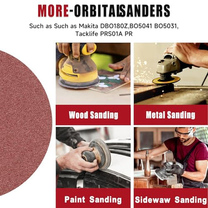 100 PCS 6 Inch Sanding Discs Random Orbital Sander Sandpaper - style: No Hole-Red