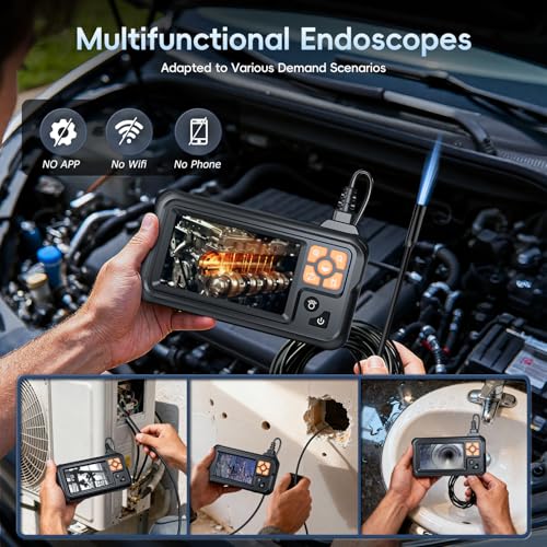 SKYBASIC Industrial Endoscope Borescope Camera with Light, 4.3'' HD Digital Handheld Waterproof Sewer Tools Snake Inspection Camera with 8 LED Lights 16.5FT Semi-Rigid Cable, Gadgets for Men - size: 16.5FT