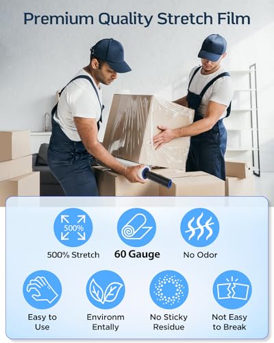 Stretch Warp Film- FugaCity 4 Pack Heavy Duty Shrink Wrap Roll with Handles 15" x 1000 Feet, 60 Gauge Industrial Strength for Pallet Wrap, Furniture Wrapping Moving & Protection - size: 4 Pack(with Handles)