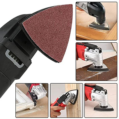 200Pcs 80mm 3-1/8 Inch Triangular Oscillating Multi Tool Sanding Pads Kit